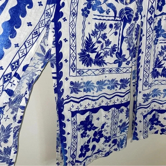 Joie Linen Blend Blue and White Skirt with Pearl Tie Waist Size XL - Picture 3 of 6